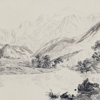 Ancien lac de Chède, vue sur le groupe du Mont Blanc, par J.A. Linck