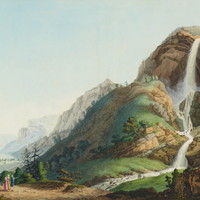 Cascade d'Arpenaz et vallée de l'Arve, par J.A. Linck