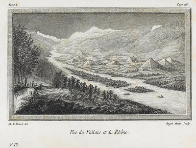 Vallée du Rhône au dessus de Sierre, en 1781 par M.T. Bourrit Vallée du Rhône au dessus de Sierre, en 1781 par M.T. Bourrit
