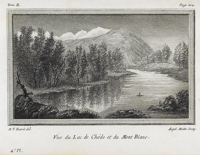 Lac de Chède et Mont Blanc, en 1781 par M.T. Bourrit Lac de Chède et Mont Blanc, en 1781 par M.T. Bourrit