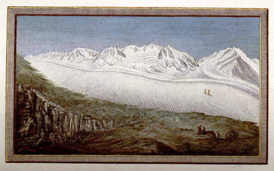 Glacier de Chermotane (Otemma), Aouille Tseuque, Bec d'Epicoune, Mont Gelé, en 1781 par M.T. Bourrit Glacier de Chermotane (Otemma), Aouille Tseuque, Bec d'Epicoune, Mont Gelé, en 1781 par M.T. Bourrit