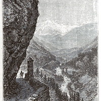 Mont Blanc vu de la route d'Aoste à Courmayeur, en 1865 (GRV)