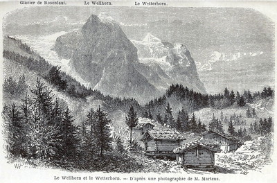 Wellhorn et Wetterhorn, vallée de Rosenlaui, en 1865 (GRV) Wellhorn et Wetterhorn, vallée de Rosenlaui, en 1865 (GRV)