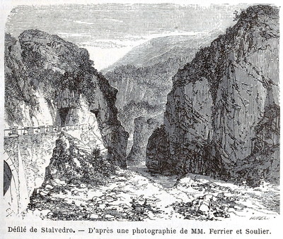 Défilé de Stalvedro en aval d'Airolo, en 1865 (GRV)