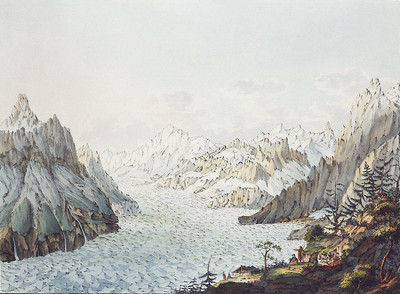 Drus, Grandes Jorasses, Dent du Géant, Mer de Glace, en 1787, par J.F. Albanis Beaumont Drus, Grandes Jorasses, Dent du Géant, Mer de Glace, en 1787, par J.F. Albanis Beaumont