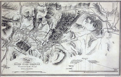 Carte du simplon, ancienne et nouvelle route du XIXe Carte du simplon, ancienne et nouvelle route du XIXe