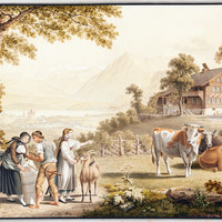 Au fond, Thun et son lac, Blümlisalp, le Niesen, par G. Lory