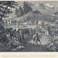 Fête des Bergers devant le Wellhorn et le Wetterhorn, par G. Lory