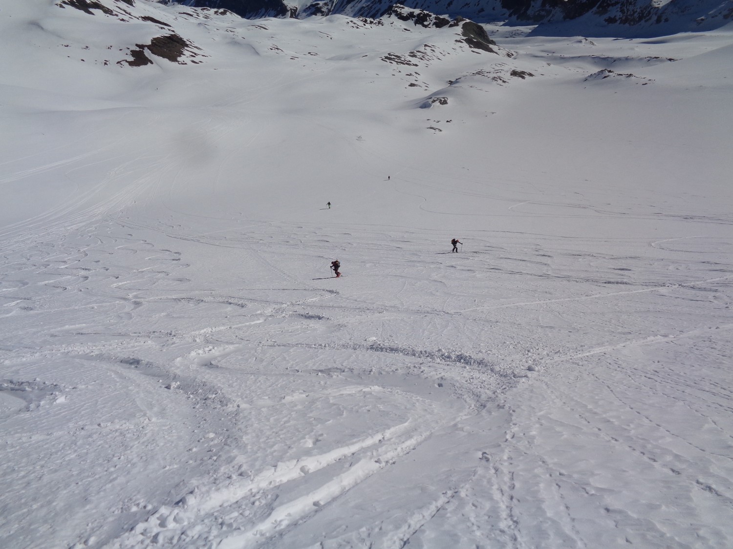 La bella neve che ci aspetterà in discesa, mentre saliamo al Col de Cheilon