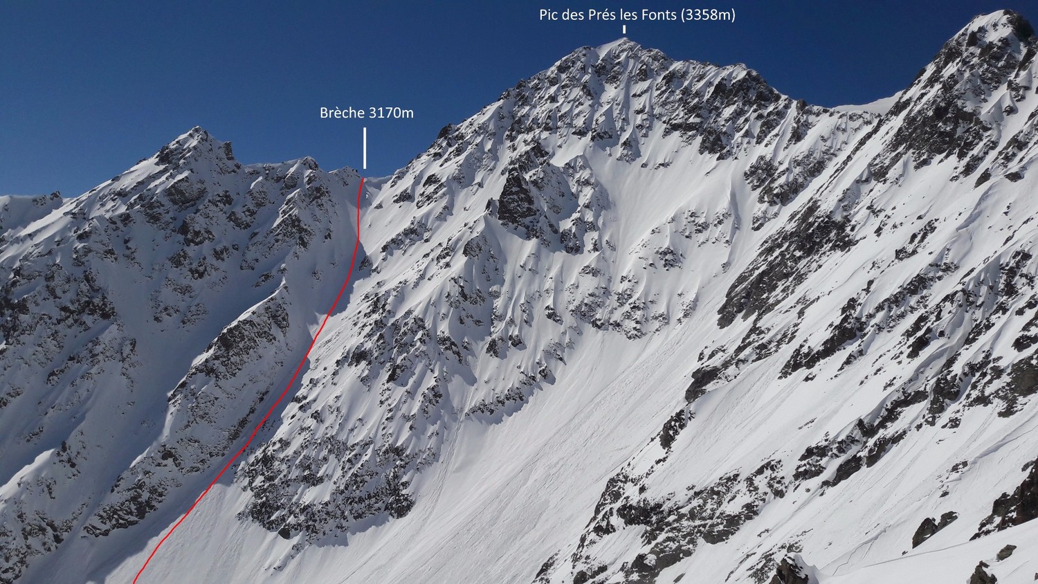 Le couloir NE (dit Chantriaux) de la Brèche 3170m du Pic des Prés les Fonts