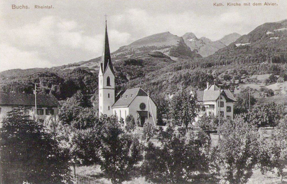 Buchs : Katholische Kirche um 1910, Alvier im Hintergrund