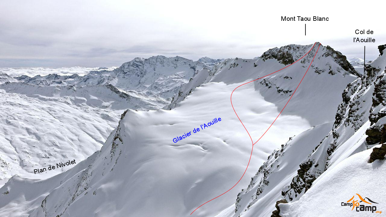 Mont Taou Blanc versant Valsavarenche Couloirs finaux E et NE