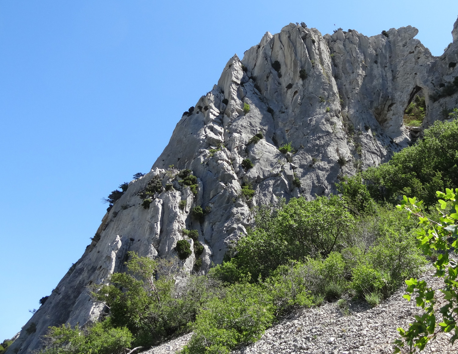 Chaîne de Gigondas : Schtroumpf : ensemble de la voie vue de profil.
