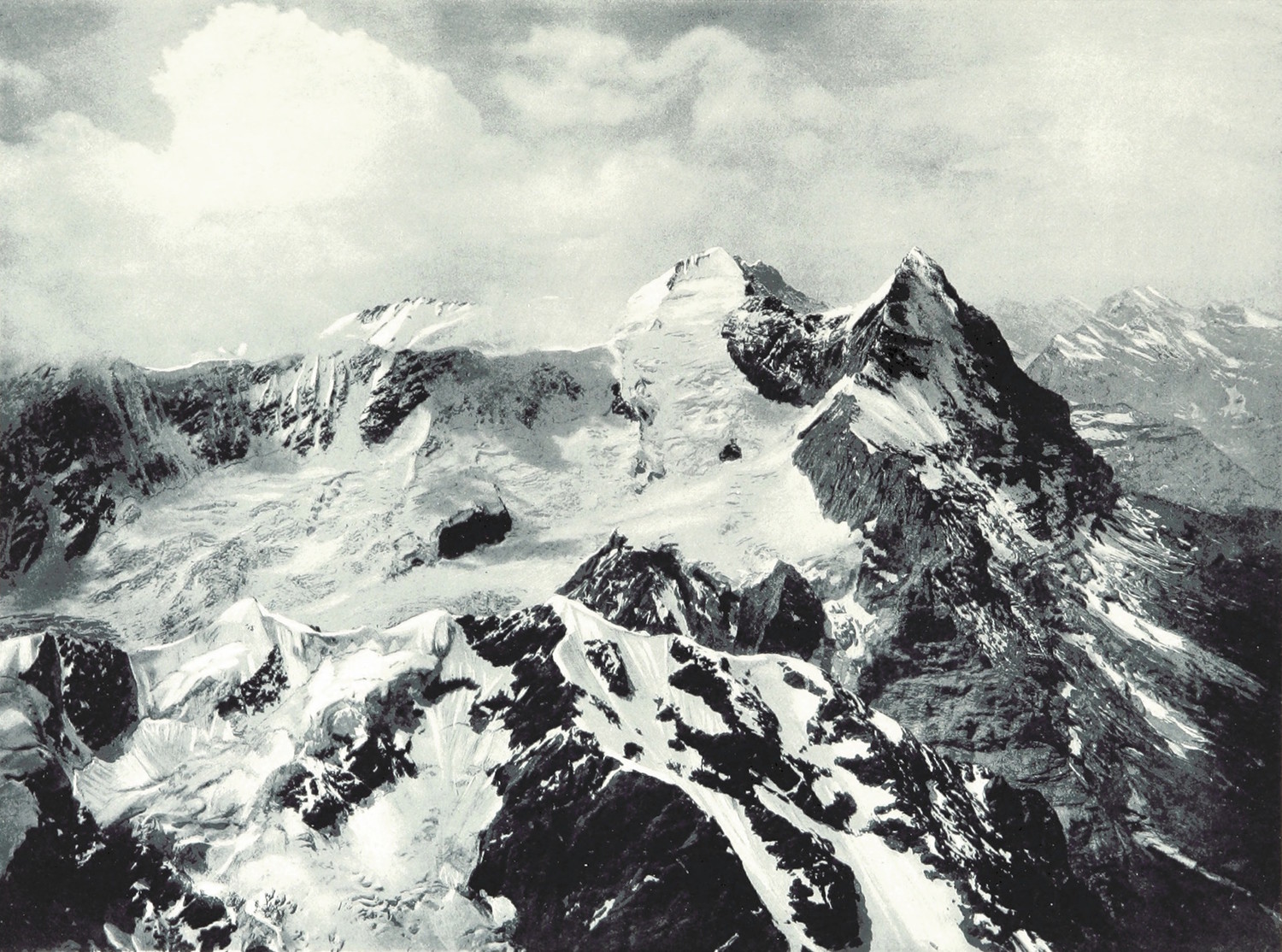 Mönch et Eiger vus du Wetterhorn par Theodor Wundt en 1898