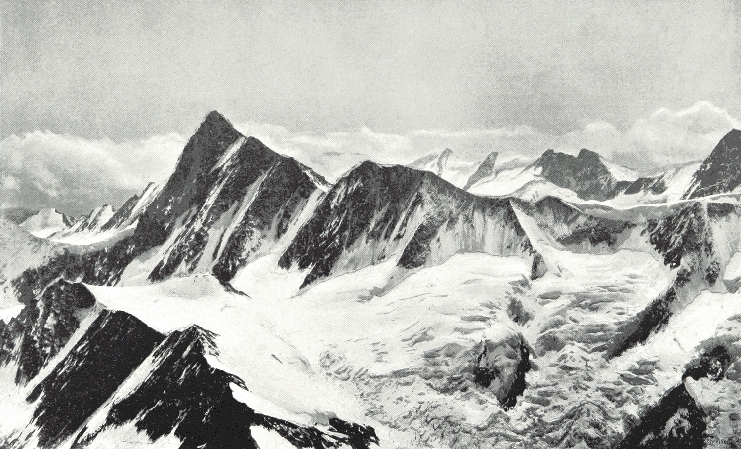 Finsteraarhorn vu du Schreckhorn par Theodore Wundt en 1898