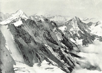 Bietschhorn, Mittaghorn, Grosshorn, Lauterbrunnen Breithorn vus de la Jungfrau par Theodor Wundt en 1898