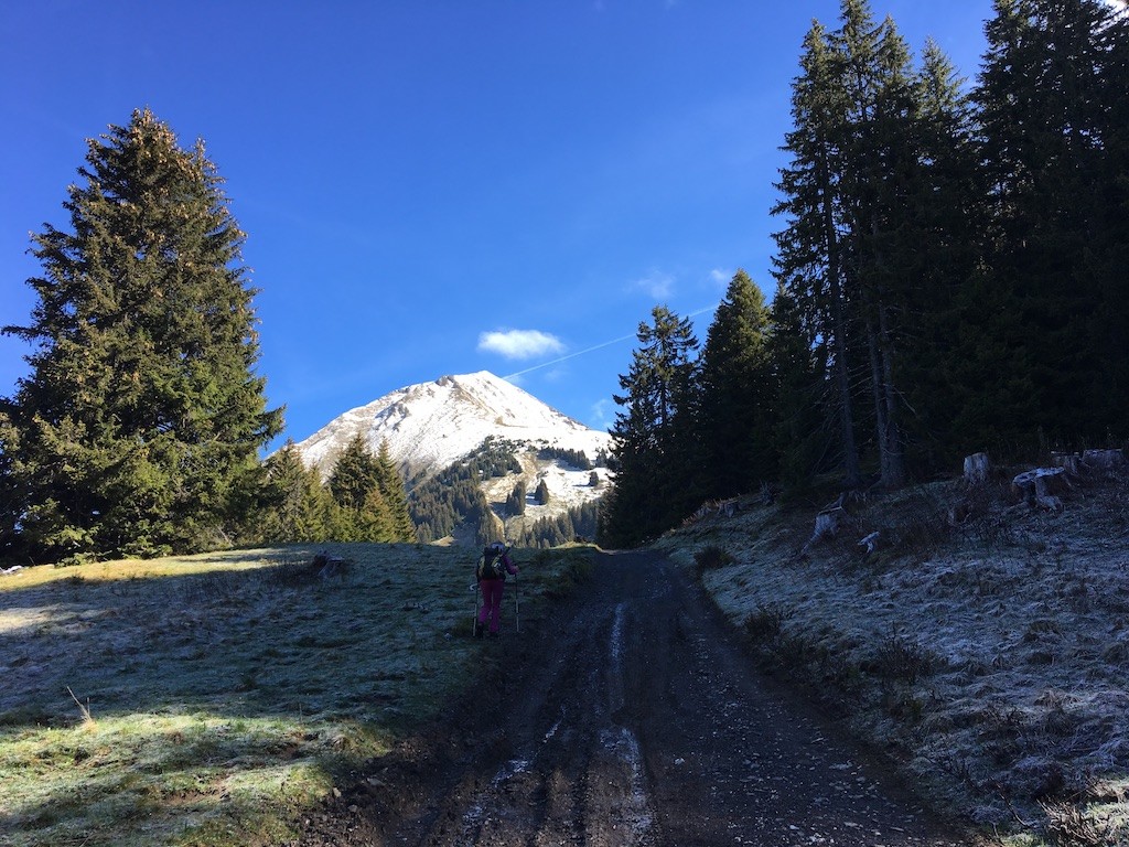 Après les chalets de Lens avec la vue sur le Mont de Grange