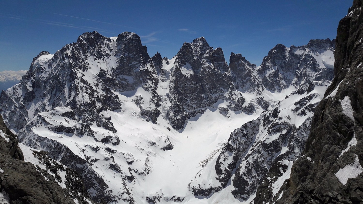 Vue sur le Glacier Noir, Pelvoux et Pic Sans Nom depuis le col de la Grande Sagne