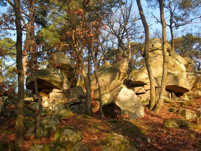 Mont Ussy (partie W). Sur la droite : la Roche de Casanova (marquée A), le long du sentier Mont Ussy (partie W). Sur la droite : la Roche de Casanova (marquée A), le long du sentier