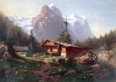 Wellhorn et Wetterhorn vu de Rosenlaui par Ferdinand Sommer, XIXe Wellhorn et Wetterhorn vu de Rosenlaui par Ferdinand Sommer, XIXe