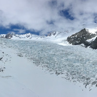 Hiking up from the glacier in deep soft snow
