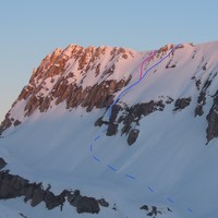 Rampe suspendue SE : parcours du 21 fév. 18 en bleu, variante possible en rose