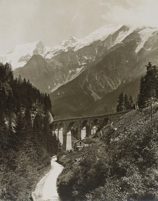 Viaduc Ste Marie, route de Chamonix, Mont blanc du Tacul, en 1904 par le TCF