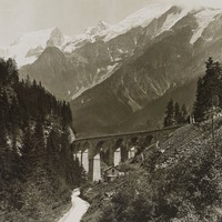 Viaduc Ste Marie, route de Chamonix, Mont blanc du Tacul, en 1904 par le TCF
