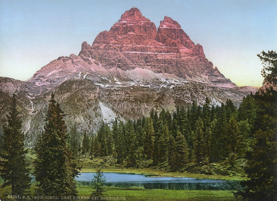 Cîme W de Lavaredo vue de Rimbianco, en 1900, par Photoglob N°0000018083