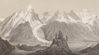 Mont Blanc vu de la Flégère, par J.J.B en 1848, lithographie McHire, McDonald, McGregor