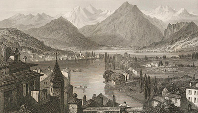 Lac de Thoune et Alpes bernoises, par les frères Rouargue, en 1860 Lac de Thoune et Alpes bernoises, par les frères Rouargue, en 1860