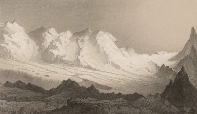 Mont Rose et Cervin vus du Riffel, par J.J.B en 1848, lithographie McHire, McDonald, McGregor