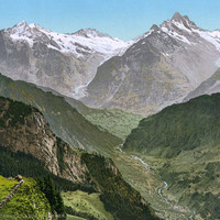 Wetterhorn, Schreckhorn, vallée de Grindelwald vus de Schynige Platte, en 1900, par Photoglob N°0000001619