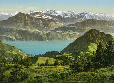 Lac des 4 cantons et Vitznauerstock vus du Rigi en 1900 par Photoglob N°0000001136 Lac des 4 cantons et Vitznauerstock vus du Rigi en 1900 par Photoglob N°0000001136