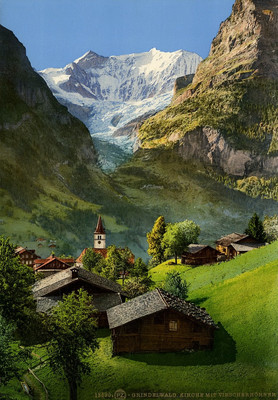 Fiescherhörner vus de Grindelwald, en 1900, par Photoglob N°0000018690