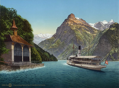 Chapelle de Guillaume Tell, Lac des 4 cantons, en 1900, par Photoglob N°0000016612 Chapelle de Guillaume Tell, Lac des 4 cantons, en 1900, par Photoglob N°0000016612