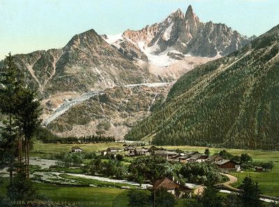 Drus et Mer de Glace vus des Praz, en 1900, par Photoglob N°0000016486