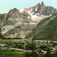 Drus et Mer de Glace vus des Praz, en 1900, par Photoglob N°0000016486