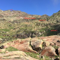 Vue des points de passage depuis l'étang de Riufret