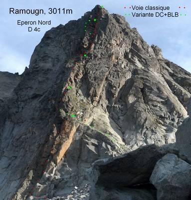 Ramougn, éperon Nord: tracé de la voie