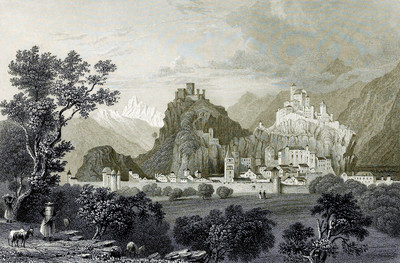 Vallée du Rhône à Sion par William Henry Bartlett en 1836 Vallée du Rhône à Sion par William Henry Bartlett en 1836