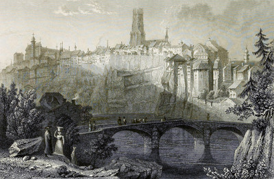 Fribourg par William Henry Bartlett en 1836 Fribourg par William Henry Bartlett en 1836