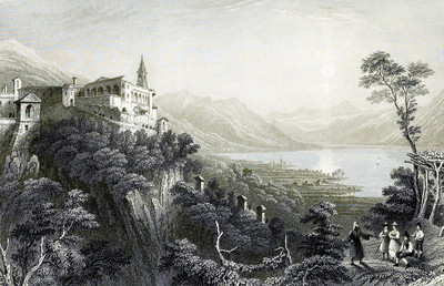 Madonna del Sasso et lac Majeur par William Henry Bartlett en 1836 Madonna del Sasso et lac Majeur par William Henry Bartlett en 1836