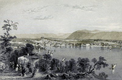 Genève et le Jura vu de Cologny par William Henry Bartlett en 1836 Genève et le Jura vu de Cologny par William Henry Bartlett en 1836