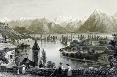 Alpes Bernoises (Blümlisalp) vues de Thun par William Henry Bartlett en 1836 Alpes Bernoises (Blümlisalp) vues de Thun par William Henry Bartlett en 1836