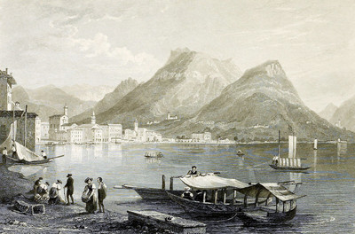 Lugano par William Henry Bartlett en 1836 Lugano par William Henry Bartlett en 1836