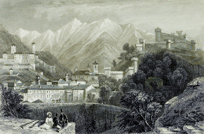 Bellinzona par William Henry Bartlett en 1836 Bellinzona par William Henry Bartlett en 1836
