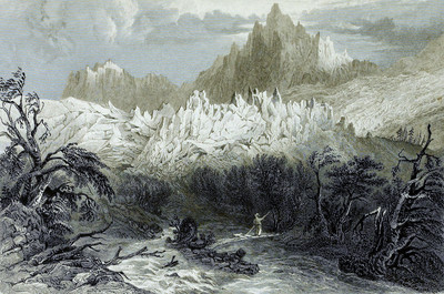 Aiguille du Plan, Aiguille du Midi, Glacier des Bossons par William Henry Bartlett en 1836 Aiguille du Plan, Aiguille du Midi, Glacier des Bossons par William Henry Bartlett en 1836
