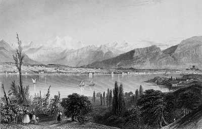 Lac Léman, Mont Blanc et Salève par William Henry Bartlett en 1836 Lac Léman, Mont Blanc et Salève par William Henry Bartlett en 1836