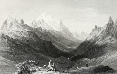 Vallée de Chamonix et Mont Blanc vus du col de Balme par William Henry Bartlett en 1836 Vallée de Chamonix et Mont Blanc vus du col de Balme par William Henry Bartlett en 1836